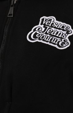 Женский хлопковая толстовка VERSACE JEANS COUTURE черного цвета, арт. 75HAIG03/CF01G | Фото 5 (Рукава: Длинные; Материал сплава: Проставлено; Материал внешний: Хлопок; Стили: Спорт-ш�ик; Женское Кросс-КТ: Толстовка-одежда, Кардиган-одежда; Драгоценные камни: Проставлено; Длина (для топов): Укороченные)