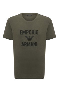 Мужская хлопковая футболка EMPORIO ARMANI хаки цвета, арт. 211818/4R485 | Фото 1 (Рукава: Короткие; Длина (для топов): Стандартные; Принт: С принтом; Материал сплава: Проставлено; Стили: Милитари; Материал внешний: Хлопок, Лен; Драгоценные камни: Проставлено)