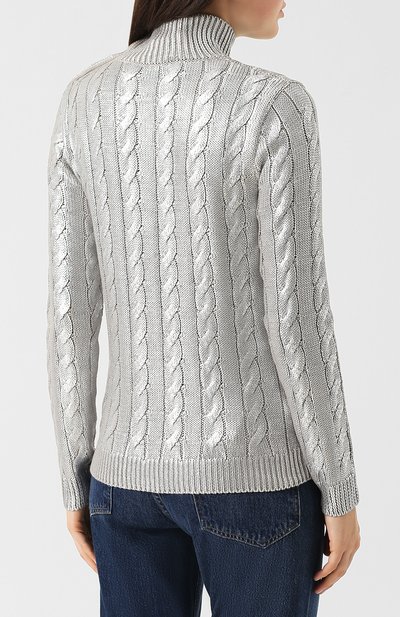 Шелковая водолазка с контрастными пуговицами RALPH LAUREN серебряного цвета по цене 266000 руб., арт. 290722510, фото 4 Шелковая водолазка с контрастными пуговицами RALPH LAUREN, арт. 290722510, фото 4