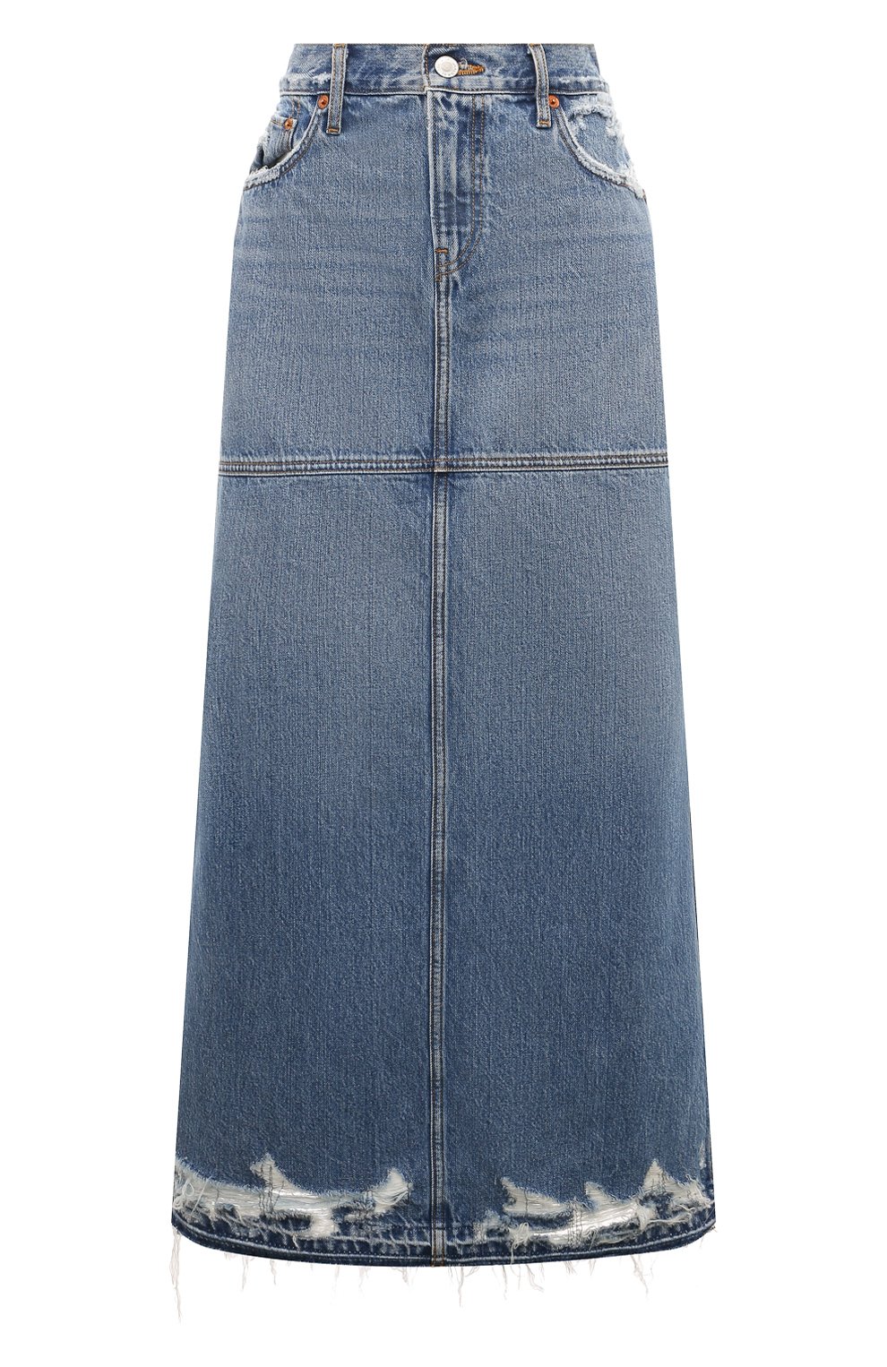 Джинсовая юбка RE/DONE голубого цвета по цене 52750 руб., арт. 148-05WMRSPSK, фото 1 Джинсовая юбка RE/DONE, арт. 148-05WMRSPSK, фото 1