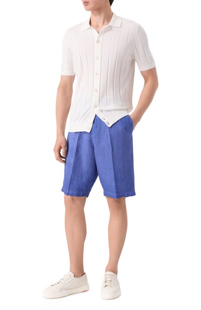 Льняные шорты 120% LINO синего цвета по цене 32450 руб., арт. 33ALIM29CM/0253/S00, фото 2 Льняные шорты 120% LINO, арт. 33ALIM29CM/0253/S00, фото 2