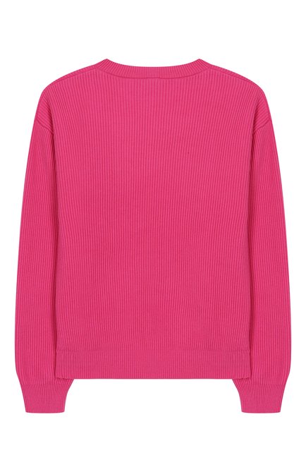 Детский хлопковый пуловер MOSCHINO фуксия цвета, арт. HUW019/LHE60/10-14 | Фото 2 (Материал сплава: Проставлено; Материал внешний: Хлопок; Драгоценные камни: Проставлено; Рукава: Длинные)