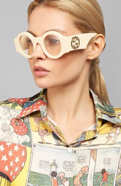 Женские солнцезащитные очки GUCCI бежевого цвета, арт. GG0629 002 | Фото 2 (Тип очков: С/з; Региональные ограничения белый список (Axapta Mercury): RU, Не проставлено; Нос: Не проставлено; Материал: Пластик; Очки форма: Круглые; Оптика Гендер: оптика-женское)
