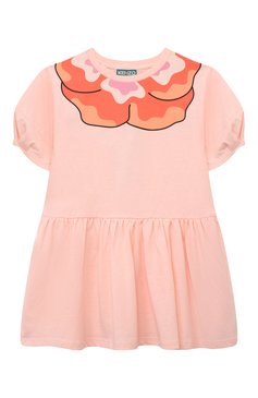 Детское хлопковое платье KENZO кораллового цвета, арт. K60209/3-5 | Фото 1 (Материал внешний: Хлопок; Рукава: Короткие; Материал сплава: Проставлено; Драгоценные камни: Проставлено; Случай: Повседневный; Девочки Кросс-КТ: Платье-одежда; Ростовка одежда: 4 года | 104 см, 5 лет | 110 см)