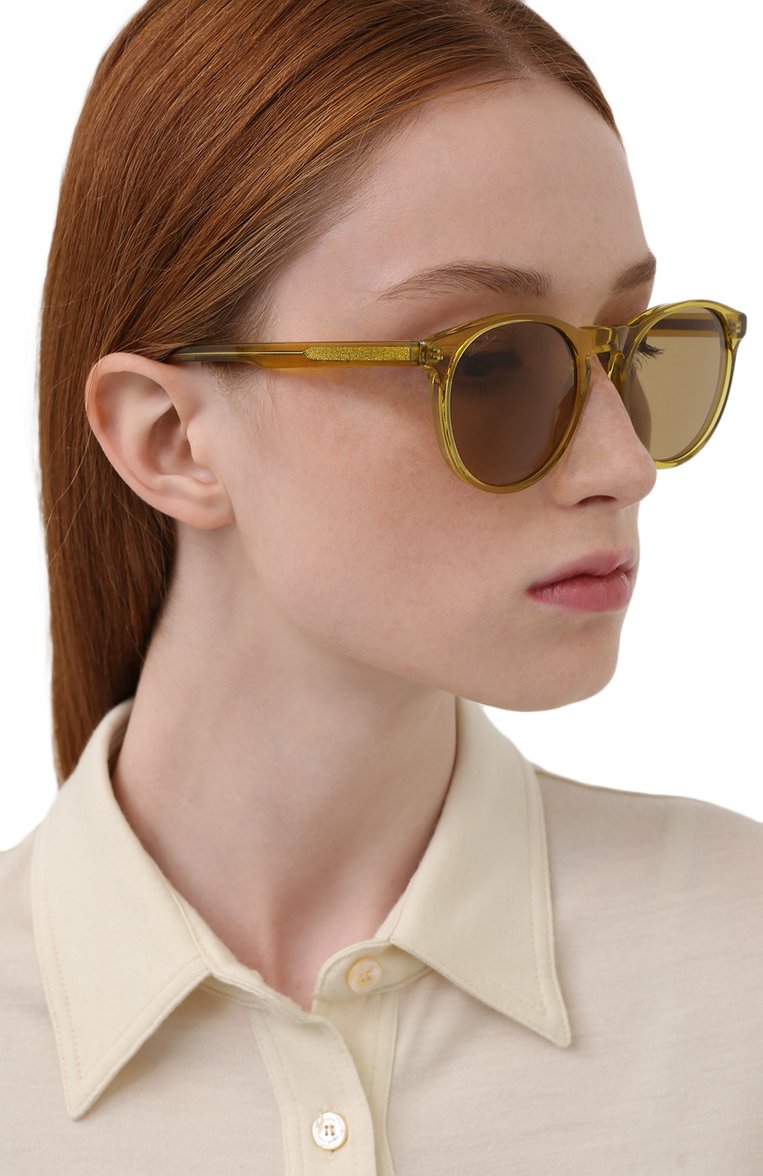 Женские солнцезащитные очки LORO PIANA желтого цвета, арт. FAL0261 | Фото 2 (Региональные ограничения белый список (Axapta Mercury): Не проставлено; Нос: Не проставлено; Материал: Пластик; Тип очков: С/з; Очки форма: Круглые)
