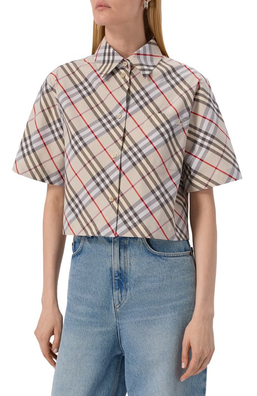 Хлопковая рубашка Burberry 8110951 Бежевый  8110951 Фото 3