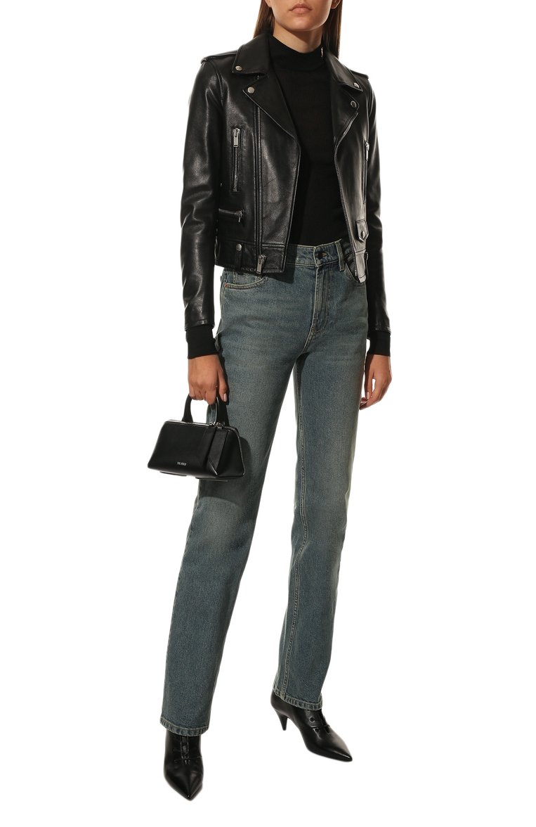 Женская кожаная куртка SAINT LAURENT черного цвета, арт. 481862/Y5YA2 | Фото 2 (Рукава: Длинные; Материал подклада: Купро; Женское Кросс-КТ: Замша и кожа; Длина (верхняя одежда): Короткие; Кросс-КТ: Куртка, Утепленные; Материал внешний: Натуральная кожа; Ювелирные украшения: Назначено)