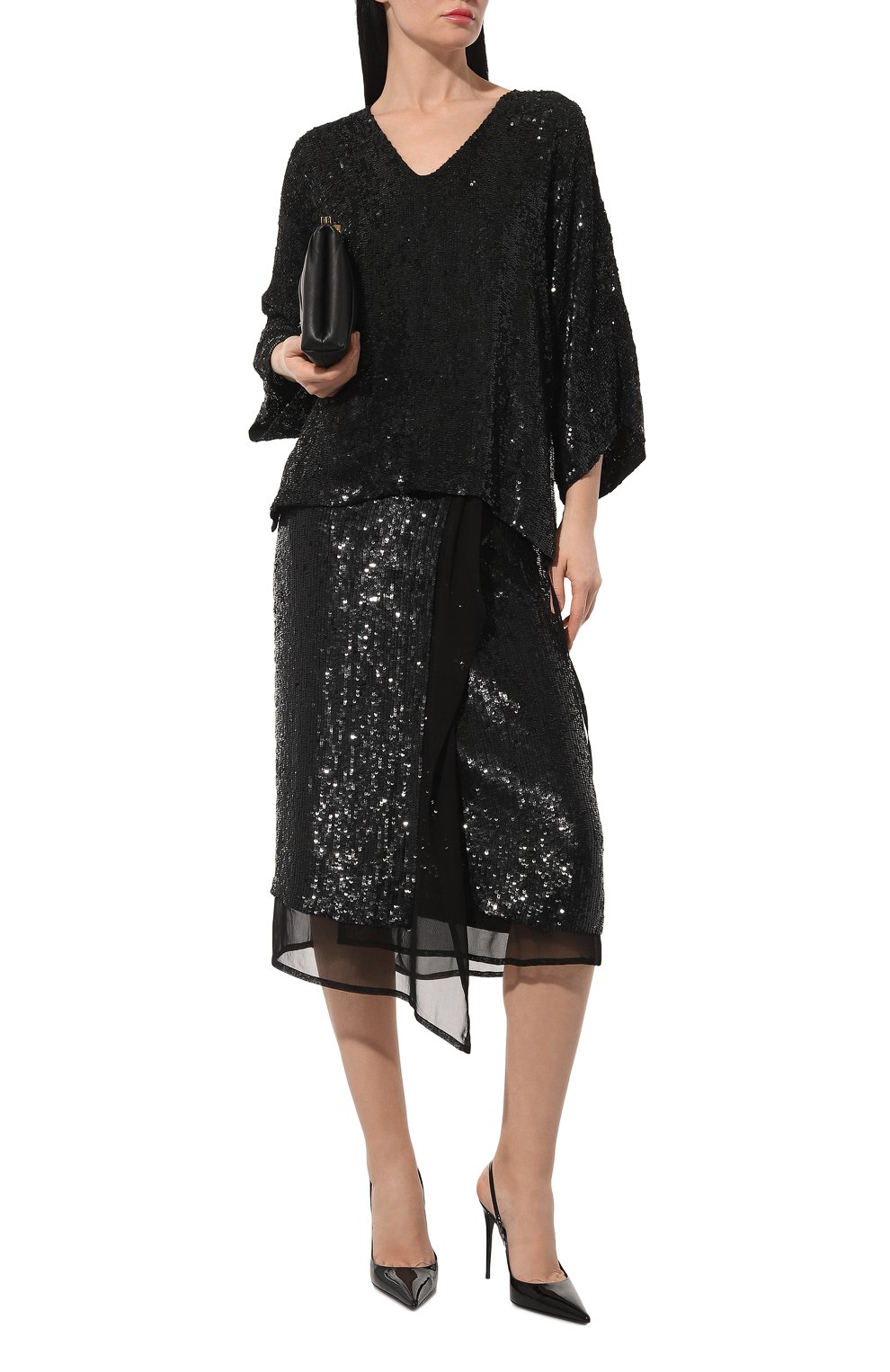 Блузка с отделкой пайетками P.A.R.O.S.H. черного цвета по цене 55300 руб., арт. D300792/013, фото 2 Блузка с отделкой пайетками P.A.R.O.S.H., арт. D300792/013, фото 2
