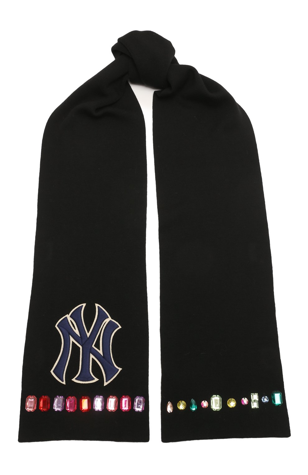 Шерстяной шарф gucci x ny yankees GUCCI черного цвета по цене 79200 руб., арт. 543715 3G206, фото 1 Шерстяной шарф gucci x ny yankees GUCCI, арт. 543715 3G206, фото 1