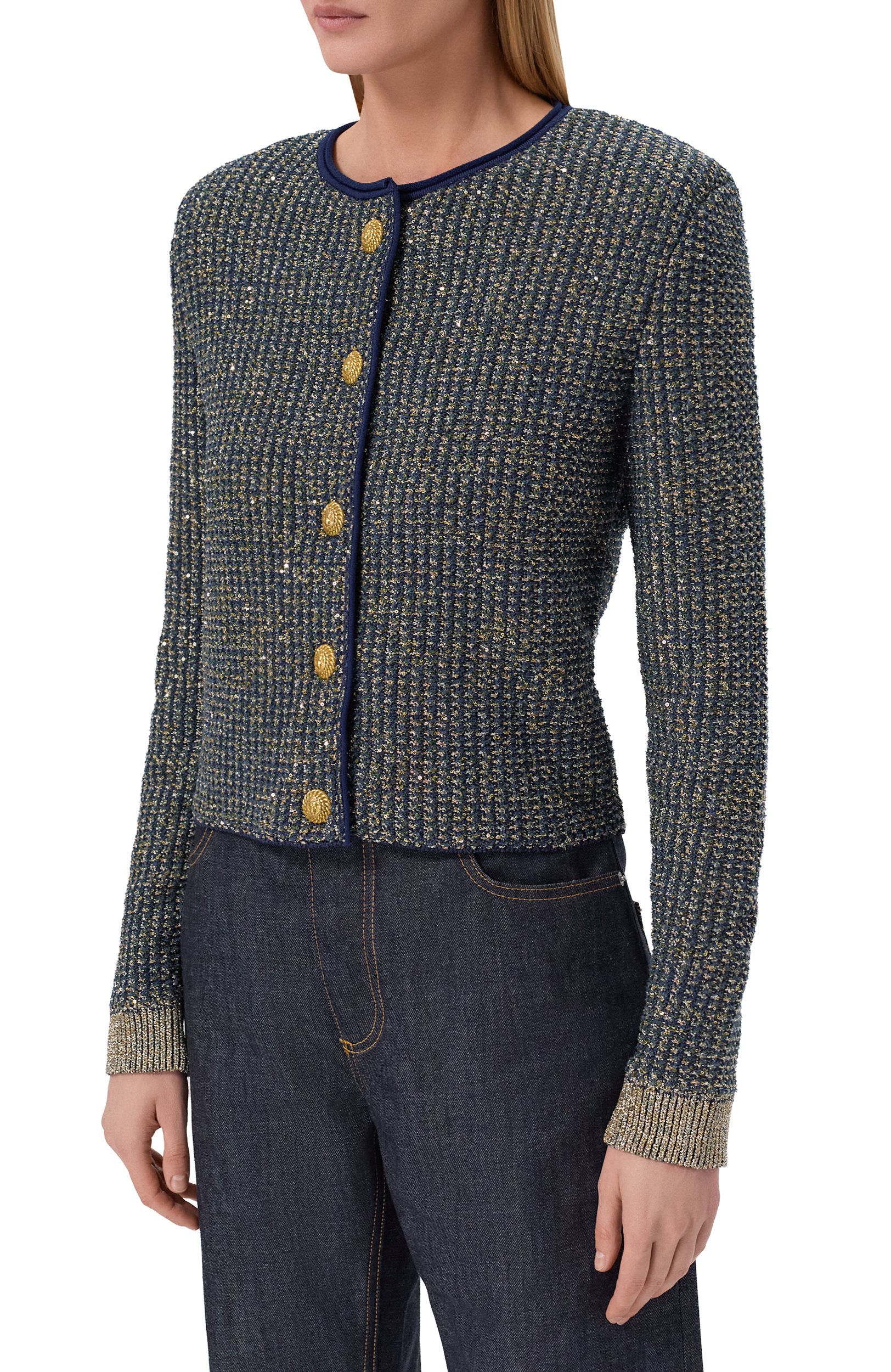 Кардиган BALMAIN синего цвета по цене 209500 руб., арт. HF1KL918/KK13, фото 3 Кардиган BALMAIN, арт. HF1KL918/KK13, фото 3
