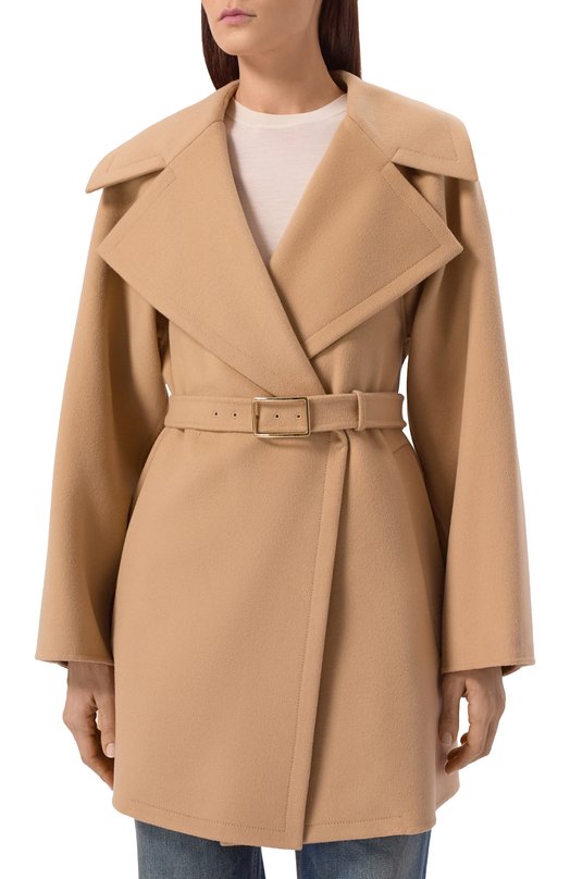 Шерстяное пальто Sportmax SPXPAGINE Бежевый  SPXPAGINE Фото 3