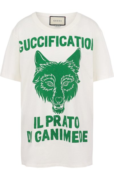 Женская хлопковая футболка свободного кроя с принтом GUCCI, арт. 492347/X3L33
