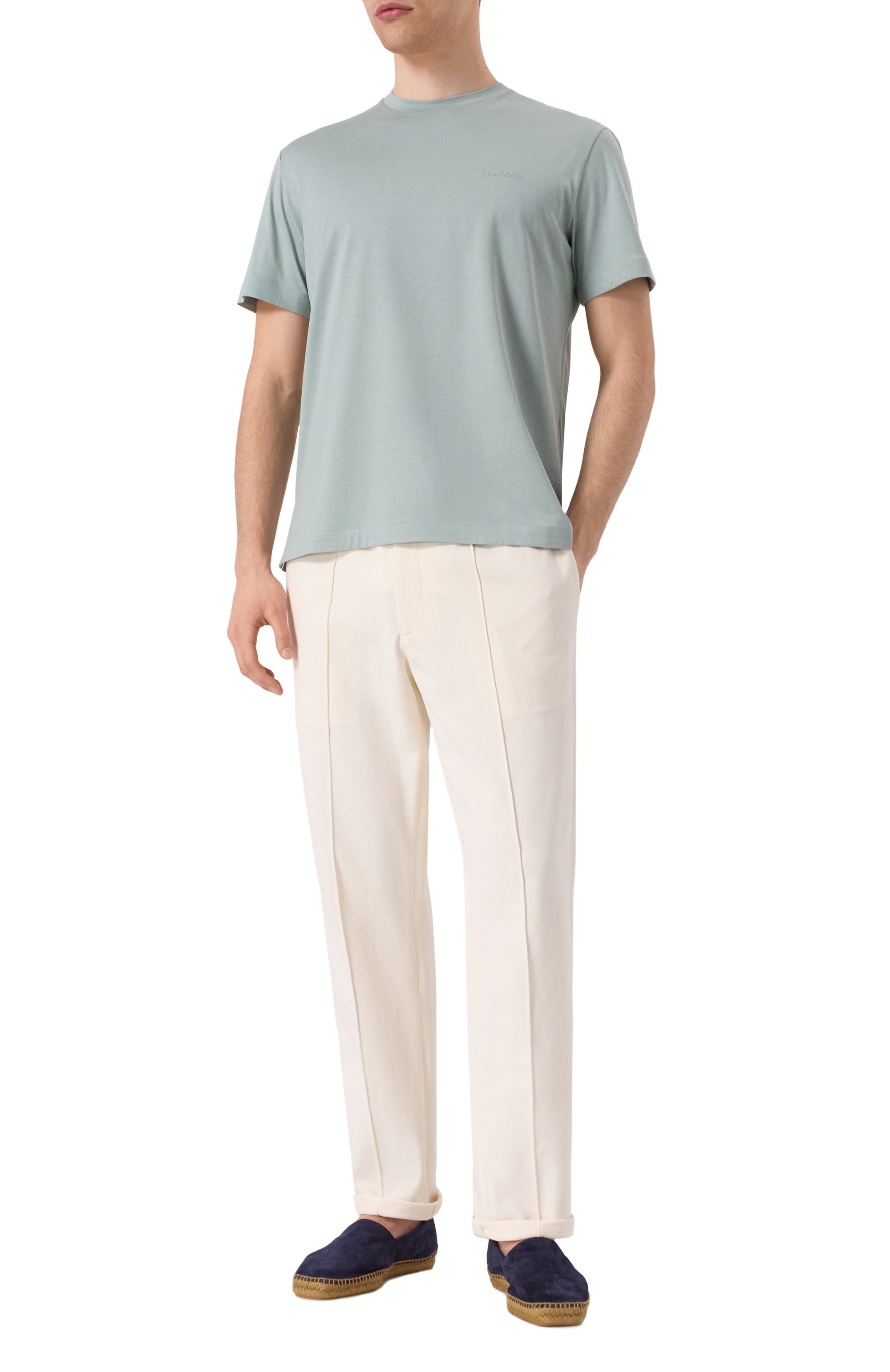 Футболка из шелка и хлопка COLOMBO бирюзового цвета по цене 75900 руб., арт. TS00404/M0146-J0, фото 2 Футболка из шелка и хлопка COLOMBO, арт. TS00404/M0146-J0, фото 2