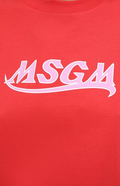 Хлопковая футболка MSGM красного цвета по цене 11750 руб., арт. 3041MDM173 217298, фото 5 Хлопковая футболка MSGM, арт. 3041MDM173 217298, фото 5