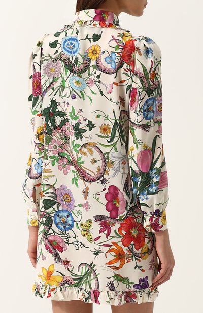 Шелковое мини-платье с принтом и контрастным бантом GUCCI, арт. 476100/ZJP71, фото 4