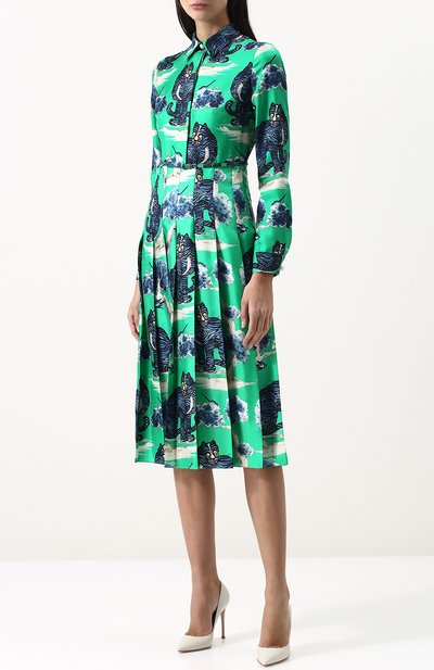 Шелковое платье-рубашка с принтом GUCCI, арт. 497661/ZKP94, фото 3