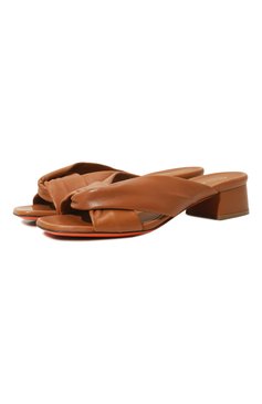 Женские кожаные мюли SANTONI коричневого цвета, арт. WHVC70813HA2TTV2C50 | Фото 1 (Каблук высота: Низкий; Материал внутренний: Натуральная кожа; Материал сплава: Проставлено; Каблук тип: Устойчивый; Подошва: Плоская; Драгоценные камни: Проставлено)