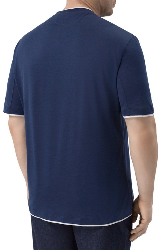 Футболка из шелка и хлопка Brunello Cucinelli MD8217427W Синий  MD8217427W Фото 4