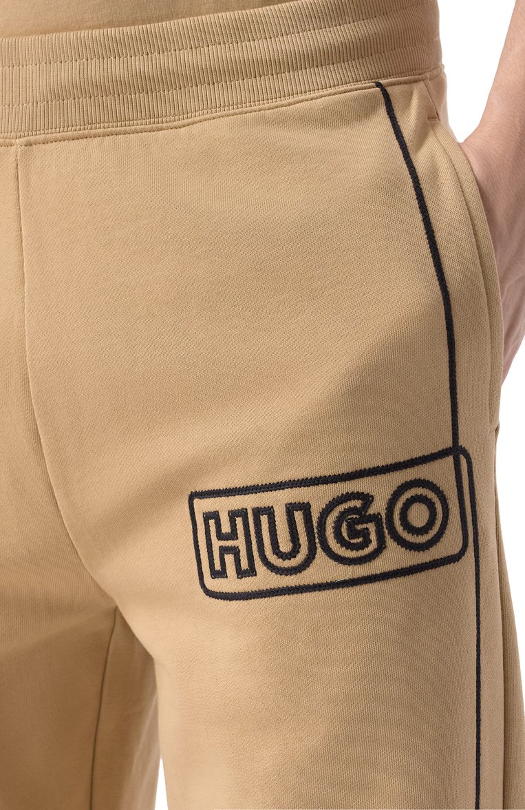 Мужские хлопковые джоггеры HUGO BLUE бежевого цвета, арт. 50530334 | Фото 5 (Длина (брюки, джинсы): Стандартные; Материал внешний: Хлопок; Стили: Кэжуэл, Спорт-шик; Силуэт М (брюки): Джоггеры)
