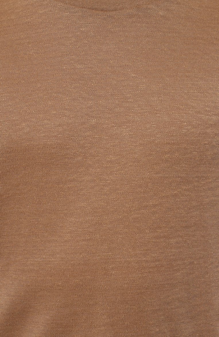 Мужская льняная футболка ZEGNA светло-коричневого цвета, арт. UB349A5/B776M03 | Фото 5 (Длина (для топов): Стандартные; Материал внешний: Лен; Рукава: Короткие; Принт: Без принта; Стили: Кэжуэл; Кросс-КТ: Джерси; Мужское Кросс-КТ: Футболка-одежда; Автоматизация состава: Проставлено; Детали: Без декора; Автоматизация ТО: Проставлено)