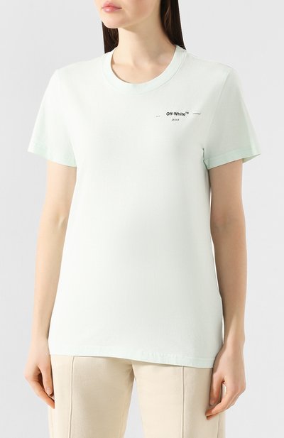 Хлопковая футболка OFF-WHITE зеленого цвета по цене 26900 руб., арт. 0WAA049R20B070393110, фото 3 Хлопковая футболка OFF-WHITE, арт. 0WAA049R20B070393110, фото 3