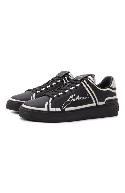 Мужские кожаные кеды b-court BALMAIN черного цвета, арт. EM1VI288/LCLP | Фото 1 (Подошва: Массивная; Драгоценные камни: Проставлено; Материал внутренний: Натуральная кожа; Материал сплава: Проставлено; Материал внешний: Натуральная кожа)