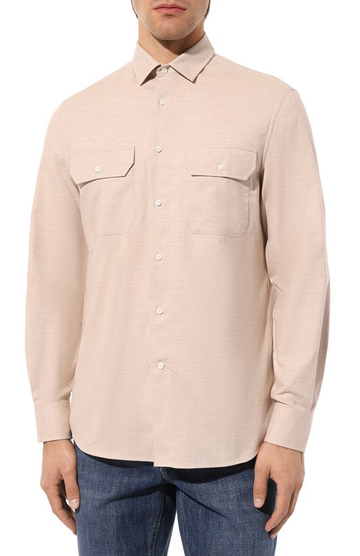 Хлопковая рубашка Brunello Cucinelli MA7520626 Бежевый  MA7520626 Фото 3