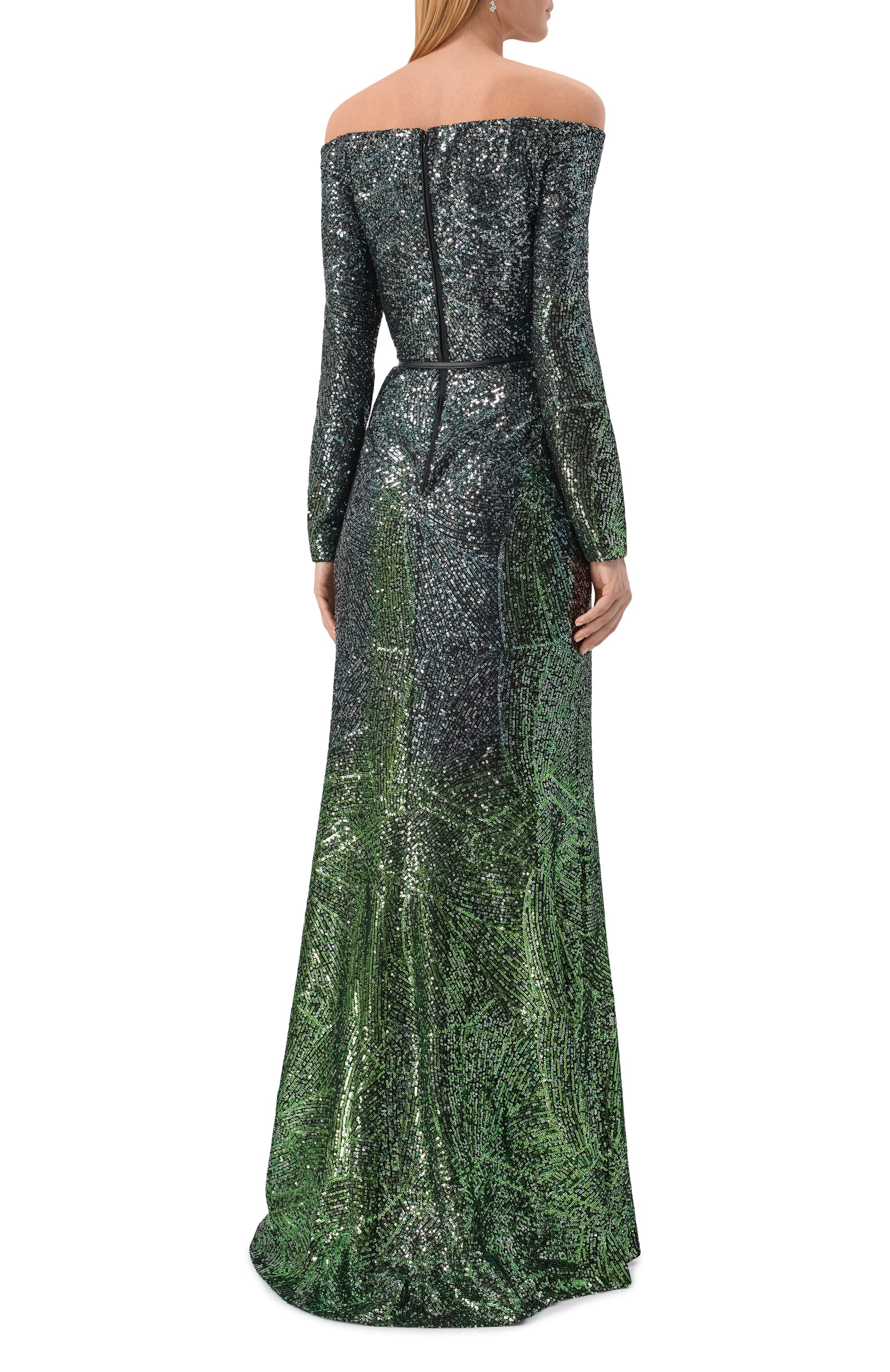 Платье с отделкой пайетками ELIE SAAB темно-зеленого цвета по цене 536500 руб., арт. D0419PF25/PA012, фото 3 Платье с отделкой пайетками ELIE SAAB, арт. D0419PF25/PA012, фото 3