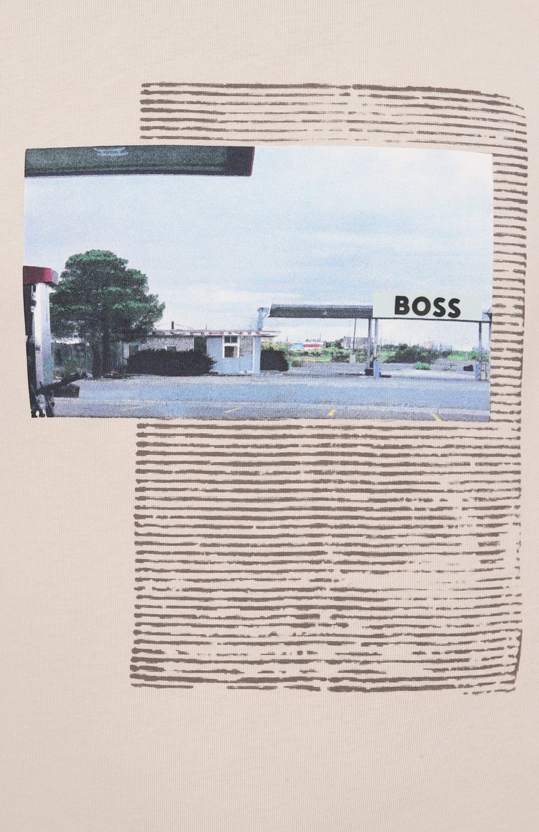 Мужская хлопковая футболка BOSS ORANGE бежевого цвета, арт. 50539180 | Фото 6 (Рукава: Короткие; Длина (для топов): Стандартные; Материал внешний: Хлопок; Стили: Кэжуэл; Принт: С принтом; Мужское Кросс-КТ: Футболка-одежда; Автомати�зация ТО: Проставлено; Автоматизация состава: Проставлено; Детали: Без декора)
