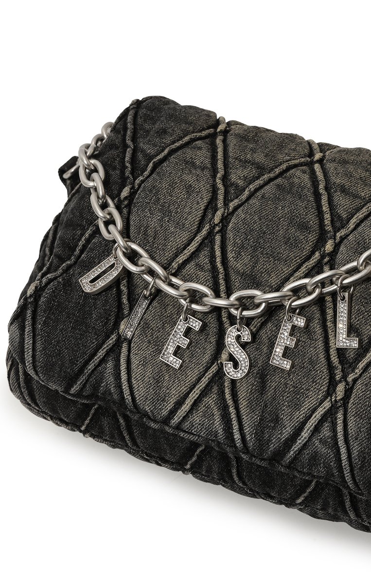 Женская сумка charm-d DIESEL темно-серого цвета, арт. X09596/P6330 | Фото 3 (Драгоценные камни: Проставлено; Размер: medium; Материал сплава: Проставлено; Материал: Текстиль; Сумки-технические: Сумки top-handle)