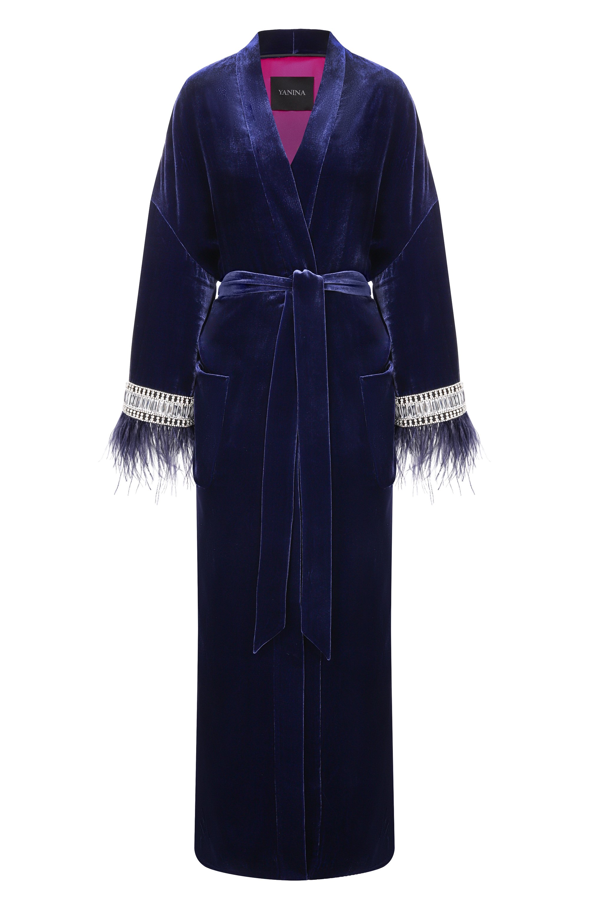 Бархатное пальто с отделкой перьями YANINA, арт. T-3102, фото 1