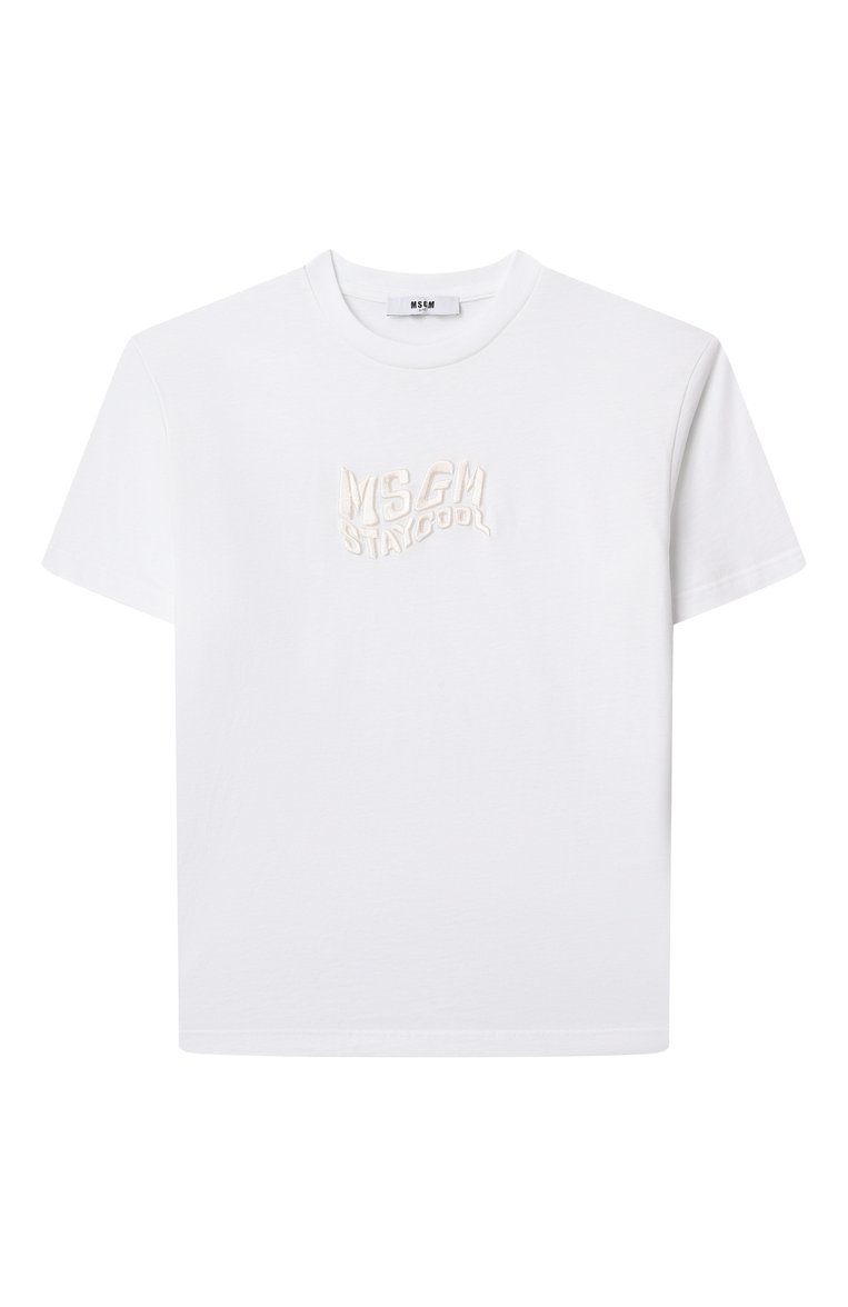 Детская хлопковая футболка MSGM KIDS белого цвета, арт. S5MSJGTH241 | Фото 1 (Материал сплава: Проставлено; Драгоценные камни: Проставлено; Рукава: Короткие; Девочки Кросс-КТ: Футболка-спорт, футболка-одежда; Материал внешний: Хлопок; Ростовка одежда: 6 лет | 116 см, 12 лет | 152 см, 16 лет | 164 см, 10 - 11 лет | 140 - 146см, 8 лет | 128 см)
