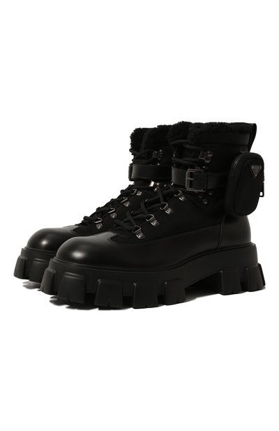 Мужские кожаные ботинки PRADA, арт. 2UE009-3LEK-F0002-A000