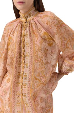 Женский блузка ZIMMERMANN розового цвета, арт. 2446TRS252 | Фото 5 (Рукава: Длинные; Материал сплава: Проставлено; Драгоценные камни: Проставлено; Длина (для топов): Стандартные; Принт: С принтом; Женское Кросс-КТ: Блуза-одежда; Стили: Ретро; Кросс-КТ: Пляж; Материал внешний: Лен)