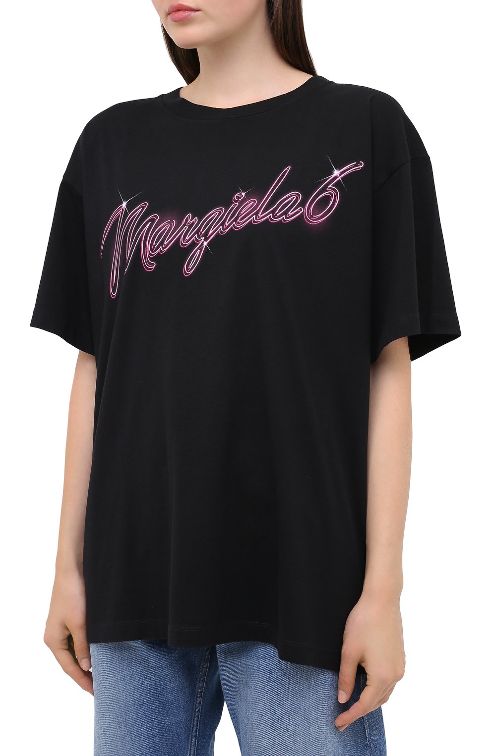 Хлопковая футболка MM6 черного цвета по цене 23050 руб., арт. S52GC0169/S23588, фото 3 Хлопковая футболка MM6, арт. S52GC0169/S23588, фото 3