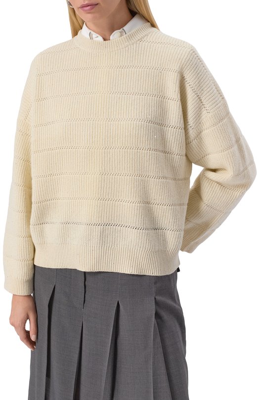 Свитер из кашемира и шерсти Brunello Cucinelli MBM738200P Кремовый  MBM738200P Фото 3