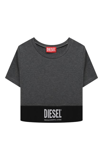 Детский хлопковый топ DIESEL серого цвета, арт. J01027-0HAXB | Фото 1 (Материал внешний: Хлопок; Рукава: Короткие; Драгоценные камни: Проставлено; Материал сплава: Проставлено)