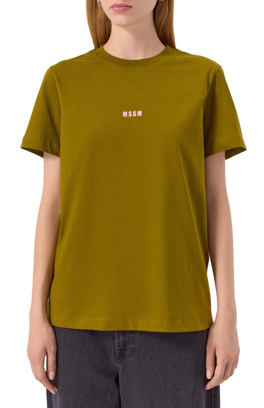Хлопковая футболка MSGM 3941MDM500/257798 Хаки  3941MDM500/257798 Фото 3