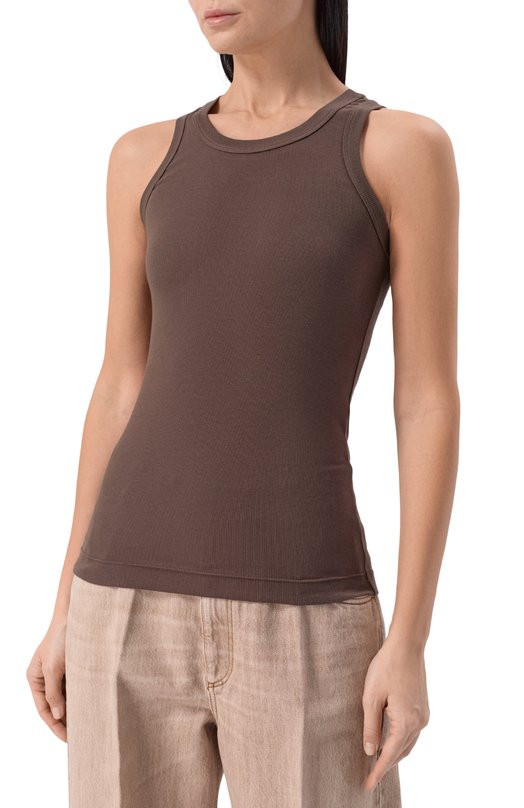 Хлопковая майка Brunello Cucinelli M0TC8FX230 Коричневый  M0TC8FX230 Фото 3