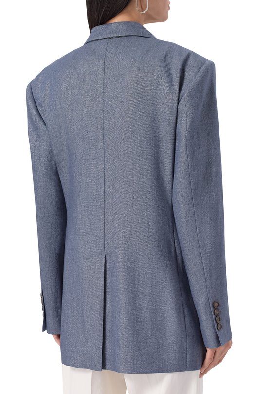 Жакет изо льна и шерсти Brunello Cucinelli MG5107265P Синий  MG5107265P Фото 4