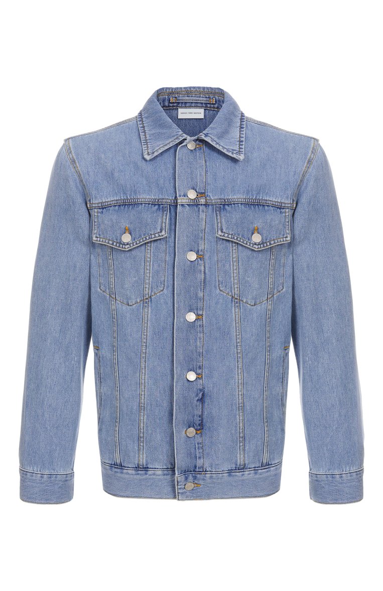 Мужская джинсовая куртка DRIES VAN NOTEN голубого цвета, арт. 251-020503-1552 | Фото 1 (Длина (верхняя одежда): Короткие; Материал внешний: Хлопок, Деним; Рукава: Длинные; Кросс-КТ: Деним, Легкие; Стили: Кэжуэл)