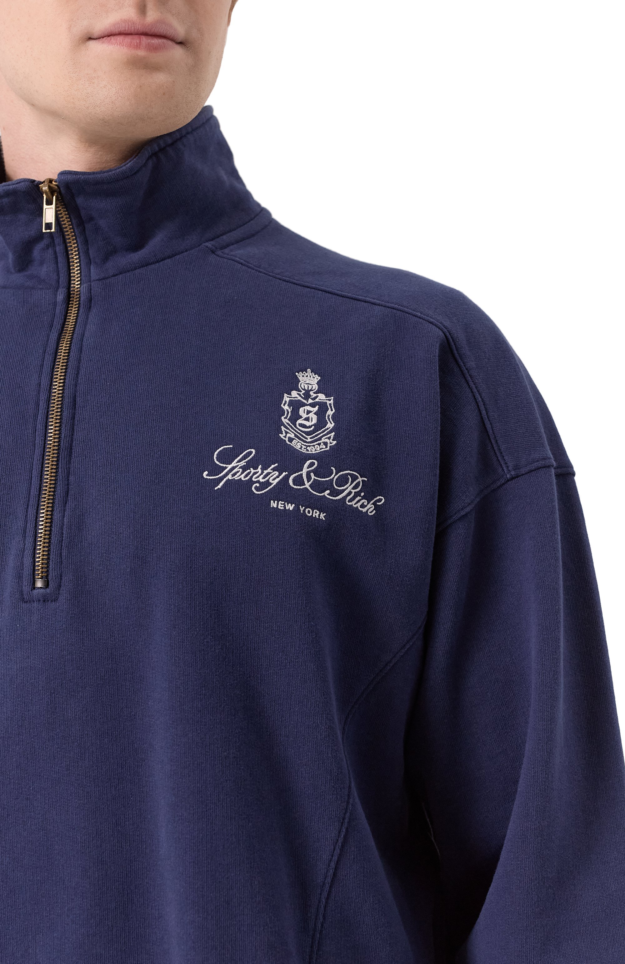 Хлопковый свитшот SPORTY AND RICH темно-синего цвета по цене 28100 руб., арт. ST073606231BL106, фото 5 Хлопковый свитшот SPORTY AND RICH, арт. ST073606231BL106, фото 5