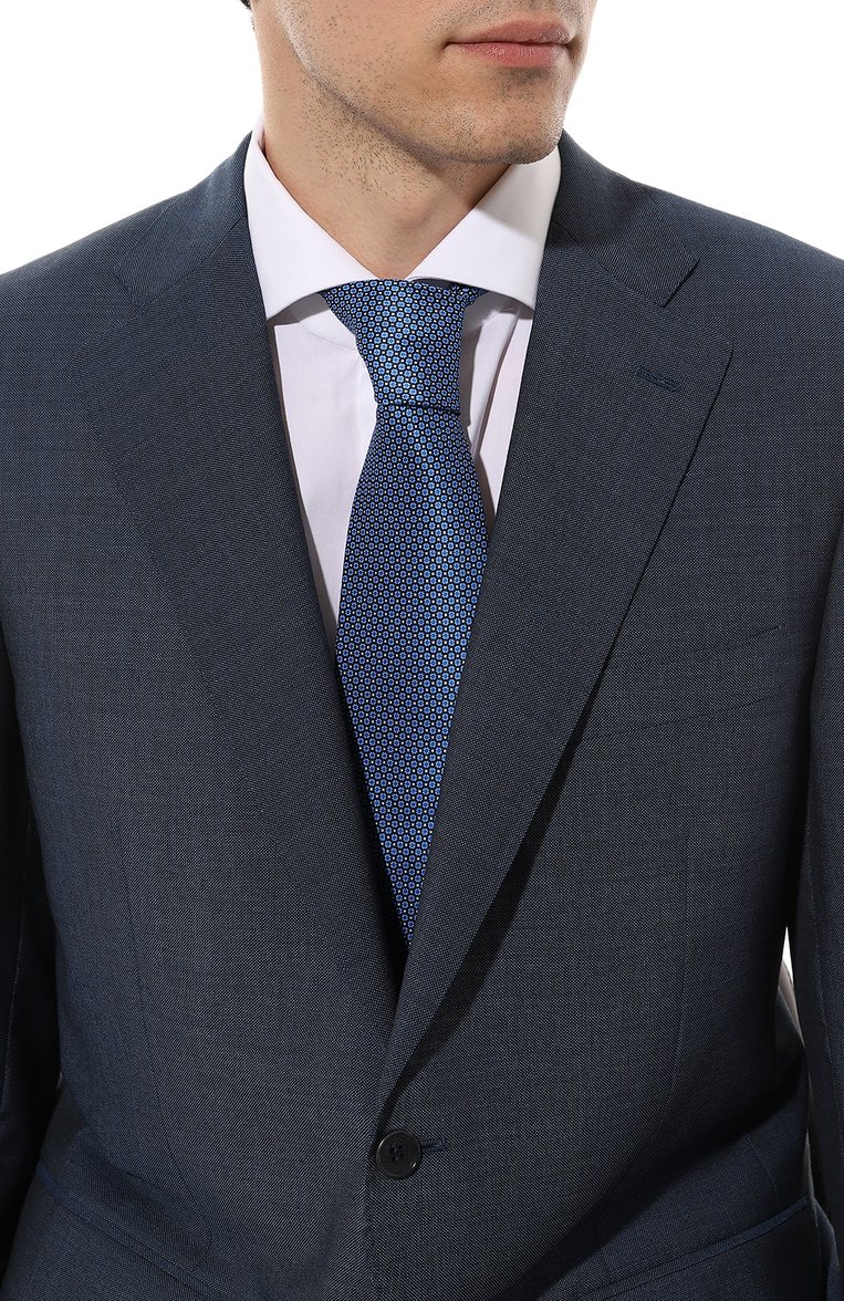 Мужской комплект из галстука и платка STEFANO RICCI синего цвета, арт. DH/49100 | Фото 2 (Принт: С принтом; Материал: Текстиль, Шелк; Материал сплава: Проставлено; Нос: Не проставлено)