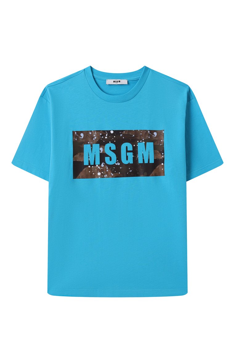 Детская хлопковая футболка MSGM KIDS голубого цвета, арт. S5MSJBTH036 | Фото 1 (Материал сплава: Проставлено; Рукава: Короткие; Драгоценные камни: Проставлено; Мальчики Кросс-КТ: Футболка-одежда; Материал внешний: Хлопок; Ростовка одежда: 10 - 11 лет | 140 - 146см, 12 лет | 152 см, 16 лет | 164 см, 8 лет | 128 см, 6 лет | 116 см)