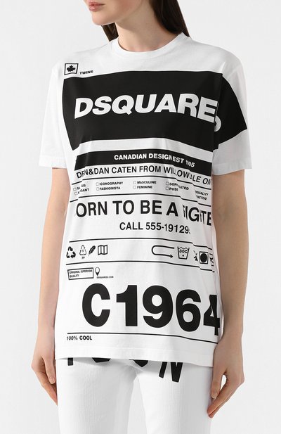 Хлопковая футболка DSQUARED2 белого цвета по цене 26450 руб., арт. S75GD0072/S22427, фото 3 Хлопковая футболка DSQUARED2, арт. S75GD0072/S22427, фото 3