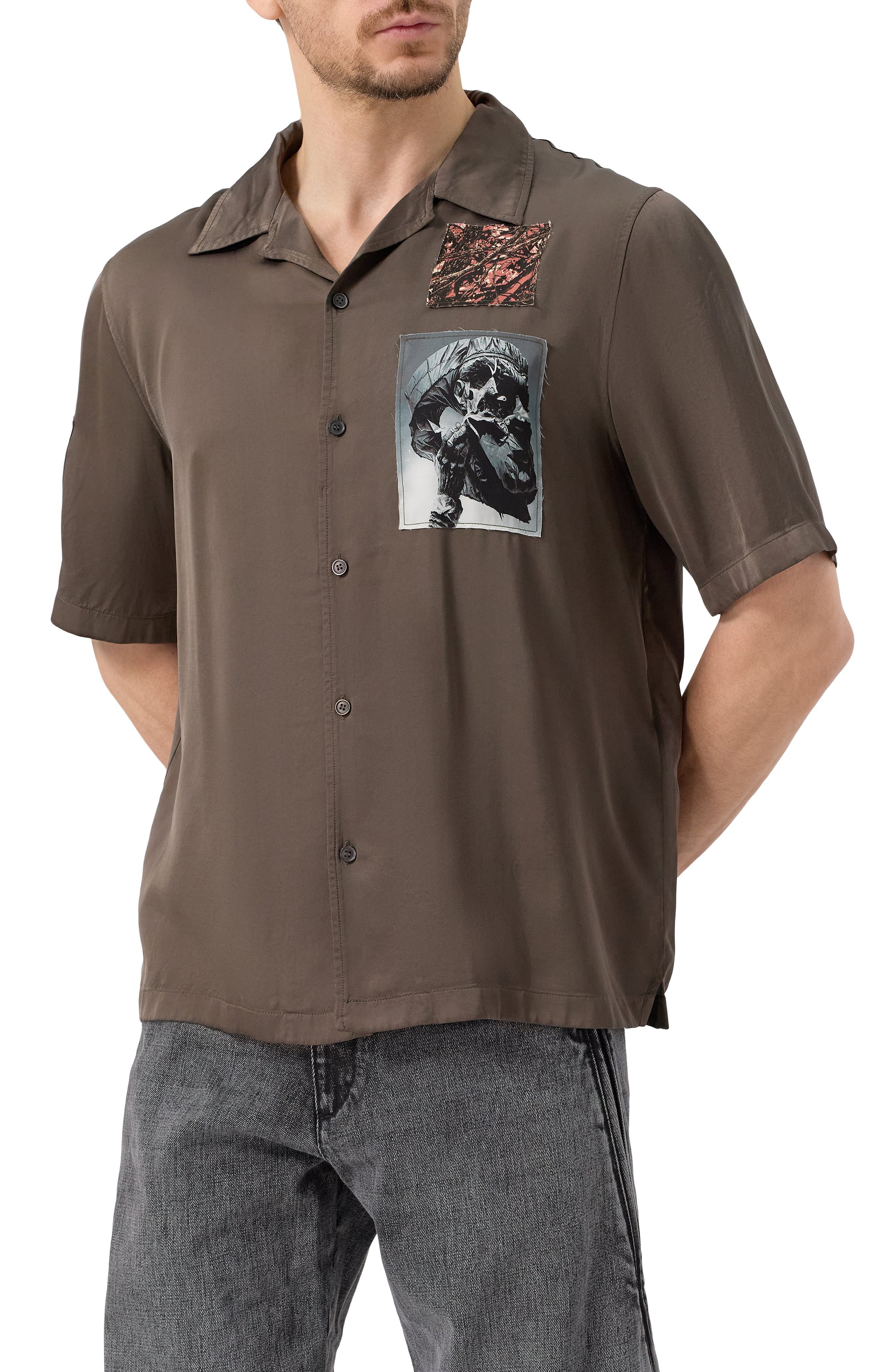 Рубашка из вискозы DIESEL коричневого цвета по цене 35150 руб., арт. A16703/0SLBN, фото 3 Рубашка из вискозы DIESEL, арт. A16703/0SLBN, фото 3