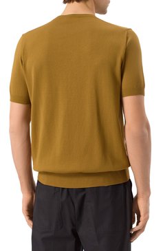 Мужской хлопковый джемпер CANALI светло-коричневого цвета, арт. C1050/MK02261 | Фото 4 (Рукава: Короткие; Материал внешний: Хлопок; Длина (для топов): Стандартные; Мужское Кросс-КТ: Джемперы; Вырез: Круглый; Принт: Без принта; Стили: Кэжуэл)