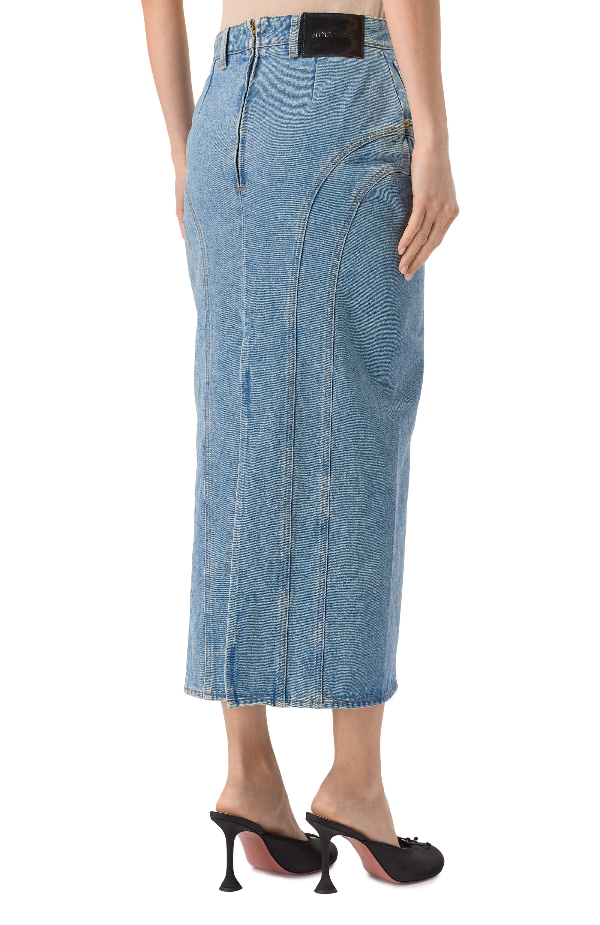 Джинсовая юбка NINA RICCI голубого цвета по цене 67950 руб., арт. 25PDJU027/C01095, фото 4 Джинсовая юбка NINA RICCI, арт. 25PDJU027/C01095, фото 4