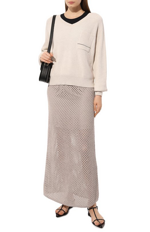 Хлопковая юбка Brunello Cucinelli M7876B1345 Бежевый  M7876B1345 Фото 2