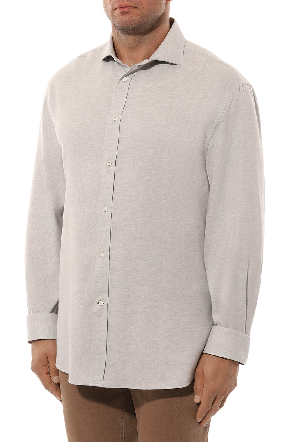 Рубашка из хлопка и лиоцелла BRUNELLO CUCINELLI светло-серого цвета по цене 49750 руб., арт. MY6360627W, фото 3 Рубашка из хлопка и лиоцелла BRUNELLO CUCINELLI, арт. MY6360627W, фото 3